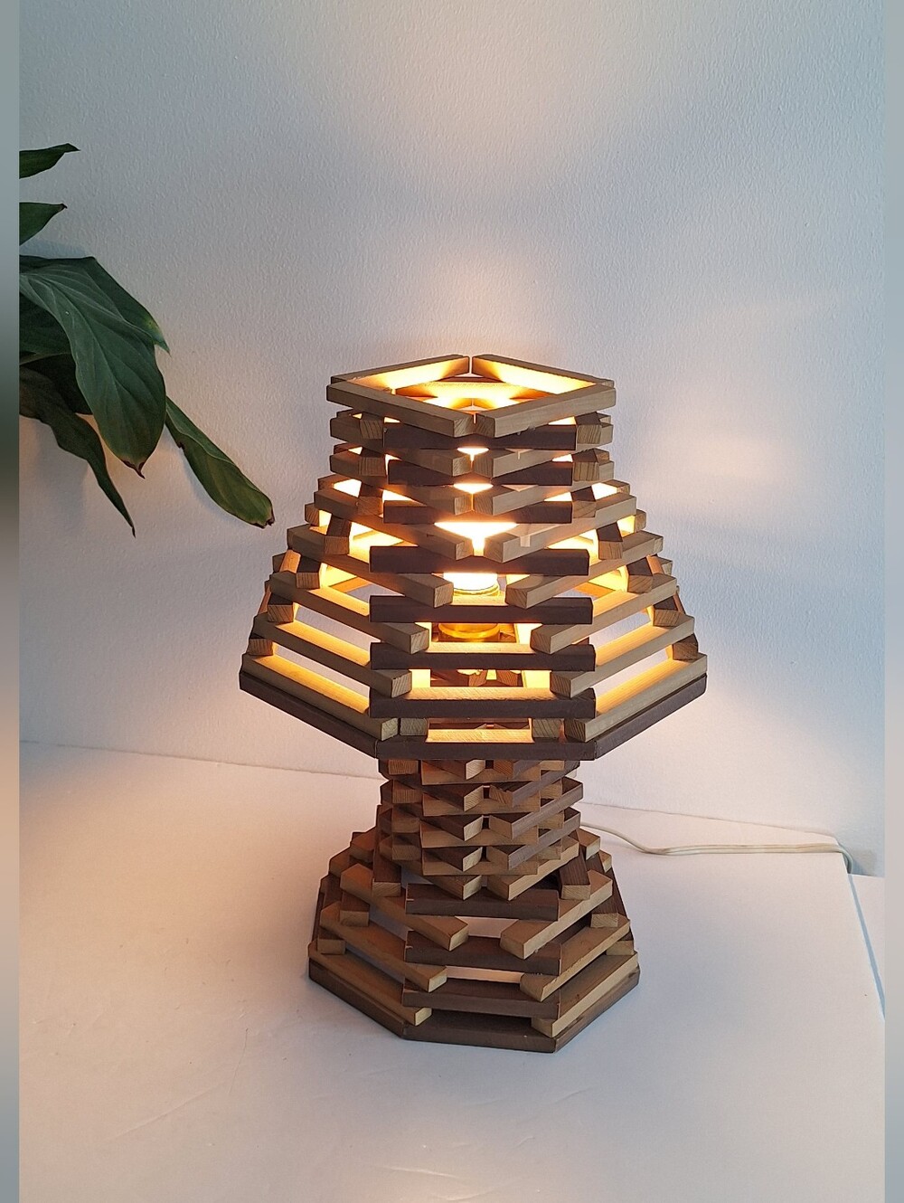 Vintage Handcrafted geometric folk art lamp